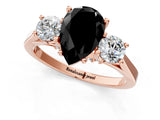 Rose gold Fancy Black Pear Cut Diamond Three-Stone Engagement Ring with Prong Setting and Pavé Band_1
