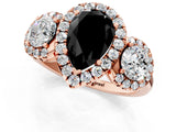 Rose gold Fancy Black Pear Cut Diamond Three-Stone Halo Ring with Prong Setting and Pavé Accents_1
