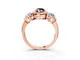 Rose gold Fancy Black Pear Cut Diamond Three-Stone Halo Ring with Prong Setting and Pavé Accents_3
