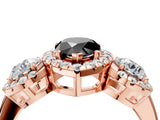 Rose gold Fancy Black Pear Cut Diamond Three-Stone Halo Ring with Prong Setting and Pavé Accents_4
