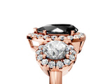 Rose gold Fancy Black Pear Cut Diamond Three-Stone Halo Ring with Prong Setting and Pavé Accents_5