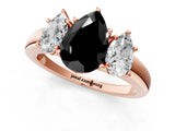 Rose gold Fancy Black Pear Cut Diamond Three-Stone Ring with Four-Prong Setting and Classic Band_1