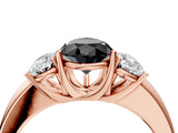 Rose gold Fancy Black Pear Cut Diamond Three-Stone Ring with Four-Prong Setting and Classic Band_4
