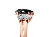 Rose gold Fancy Black Pear Cut Diamond Three-Stone Ring with Four-Prong Setting and Classic Band_5