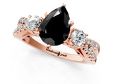 Rose gold Fancy Black Pear Cut Diamond Three-Stone Ring with Pavé Split Shank and Four-Prong Setting_1