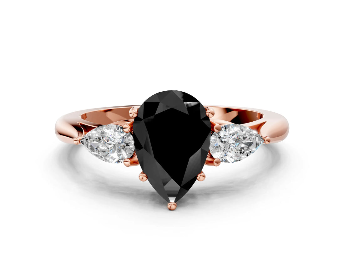 Rose gold Fancy Black Pear Cut Diamond Three-Stone Ring with Pear Side Stones and Four-Prong Setting_24