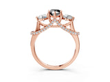Rose gold Fancy Black Pear Cut Diamond Three-Stone Ring with Prong Setting and Pavé Band_3
