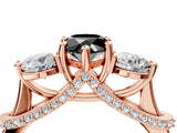 Rose gold Fancy Black Pear Cut Diamond Three-Stone Ring with Prong Setting and Pavé Band_4