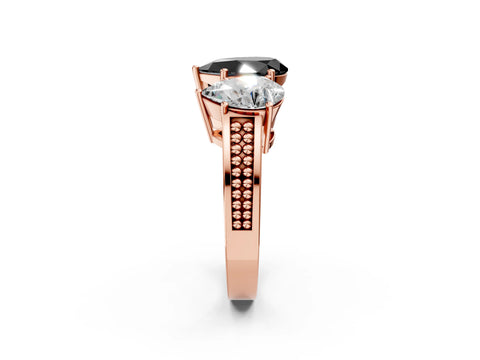 Rose gold Fancy Black Pear Cut Diamond Three-Stone Ring with Prong Setting and Textured Band_2