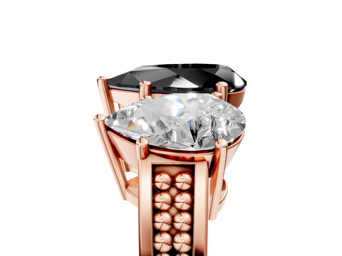 Rose gold Fancy Black Pear Cut Diamond Three-Stone Ring with Prong Setting and Textured Band_5