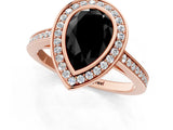 Rose gold Fancy Black Pear Cut Halo Bezel Diamond Pave Band Ring_1