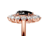 Rose gold Fancy Black Pear Cut Halo Cluster Diamond Ring with Pave Band and Four-Prong Setting_5