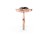 Rose gold Fancy Black Pear Cut Halo Diamond Cluster Ring with Marquise and Round Stones on a White Gold Band with Prong Setting_2