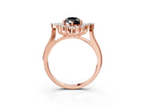 Rose gold Fancy Black Pear Cut Halo Diamond Cluster Ring with Marquise and Round Stones on a White Gold Band with Prong Setting_3
