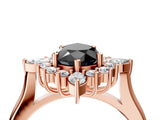 Rose gold Fancy Black Pear Cut Halo Diamond Cluster Ring with Marquise and Round Stones on a White Gold Band with Prong Setting_4