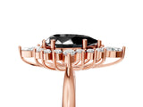 Rose gold Fancy Black Pear Cut Halo Diamond Cluster Ring with Marquise and Round Stones on a White Gold Band with Prong Setting_5