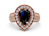 Rose gold Fancy Black Pear Cut Halo Diamond Engagement Ring with Pave Split Shank and Four-Prong Setting