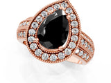 Rose gold Fancy Black Pear Cut Halo Diamond Engagement Ring with Pave Split Shank and Four-Prong Setting_1
