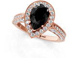 Rose gold Fancy Black Pear Cut Halo Diamond Engagement Ring with Split Shank Band and Four-Prong Setting_1