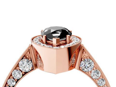 Rose gold Fancy Black Pear Cut Halo Diamond Engagement Ring with Split Shank Band and Four-Prong Setting_4