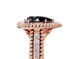 Rose gold Fancy Black Pear Cut Halo Diamond Ring with Beaded Split Shank and Four-Prong Setting_5