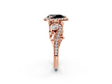 Rose gold Fancy Black Pear Cut Halo Diamond Ring with Milgrain and Bezel Accents on a Split Shank Band_14