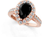Rose gold Fancy Black Pear Cut Halo Diamond Ring with Pavé Band and Three-Prong Setting_1