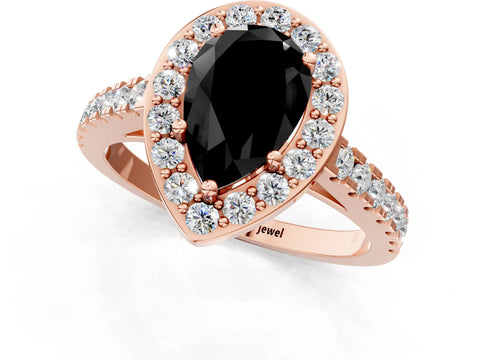 Rose gold Fancy Black Pear Cut Halo Diamond Ring with Pavé Band and Three-Prong Setting_1
