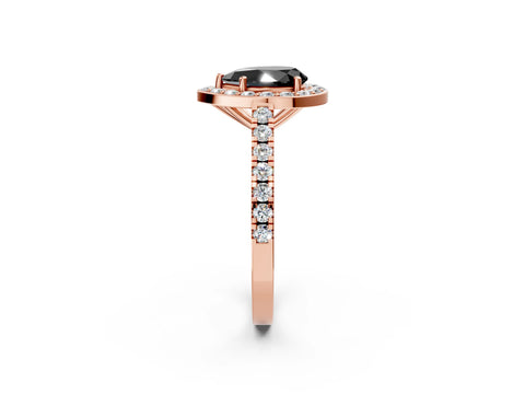 Rose gold Fancy Black Pear Cut Halo Diamond Ring with Pavé Band and Three-Prong Setting_2