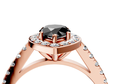 Rose gold Fancy Black Pear Cut Halo Diamond Ring with Pavé Band and Three-Prong Setting_4
