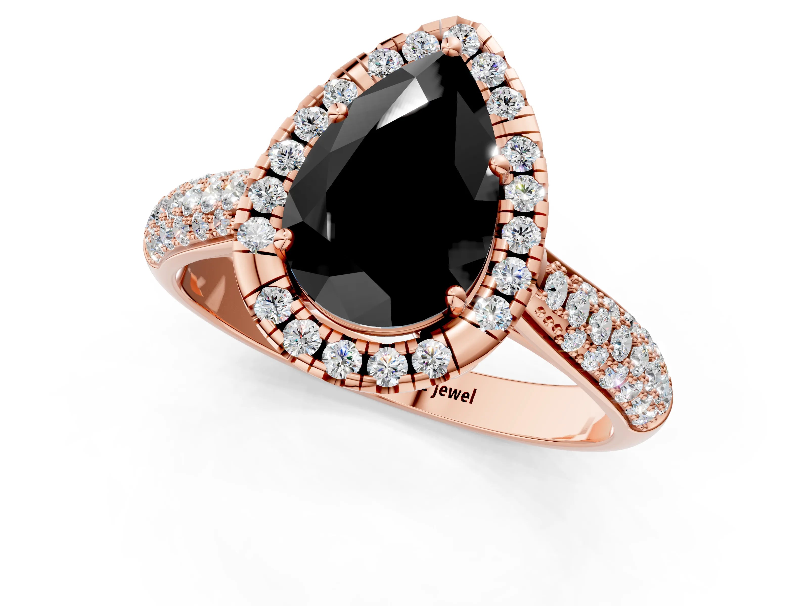 Rose gold Fancy Black Pear Cut Halo Diamond Ring with Pavé Band_1
