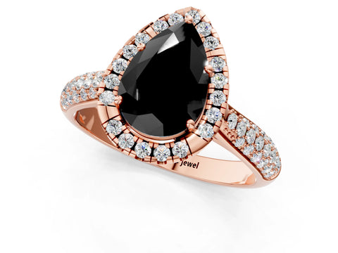 Rose gold Fancy Black Pear Cut Halo Diamond Ring with Pavé Band_1