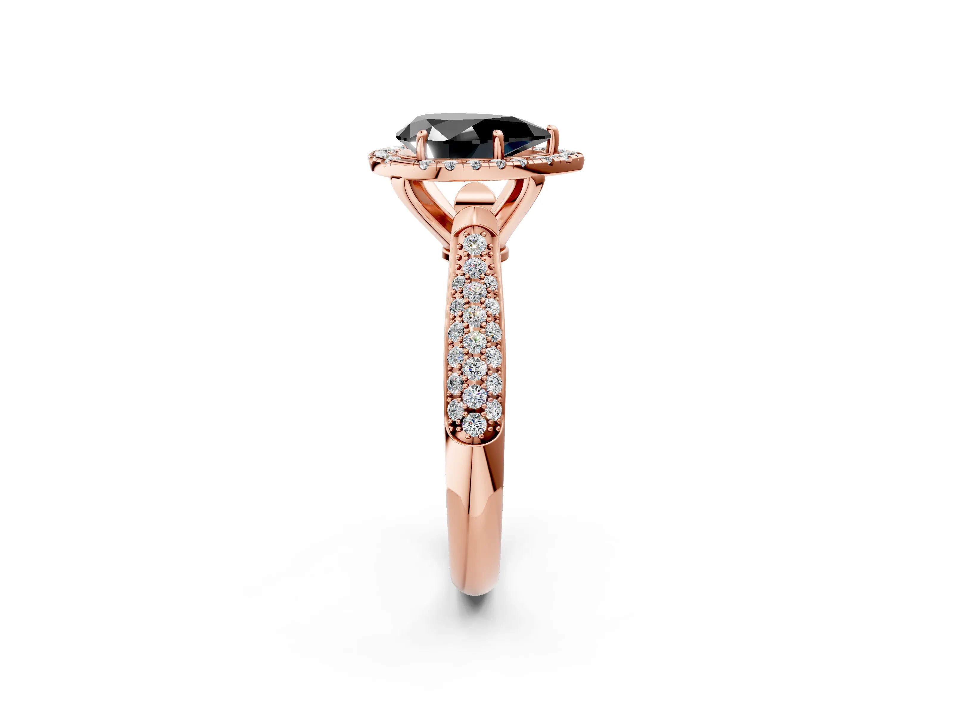 Rose gold Fancy Black Pear Cut Halo Diamond Ring with Pavé Band_2