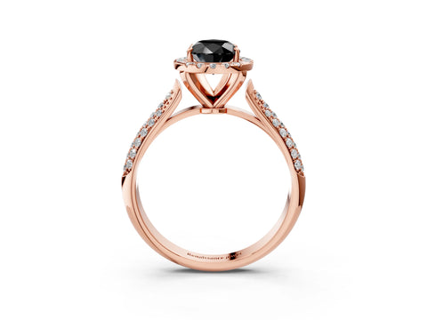 Rose gold Fancy Black Pear Cut Halo Diamond Ring with Pavé Band_3