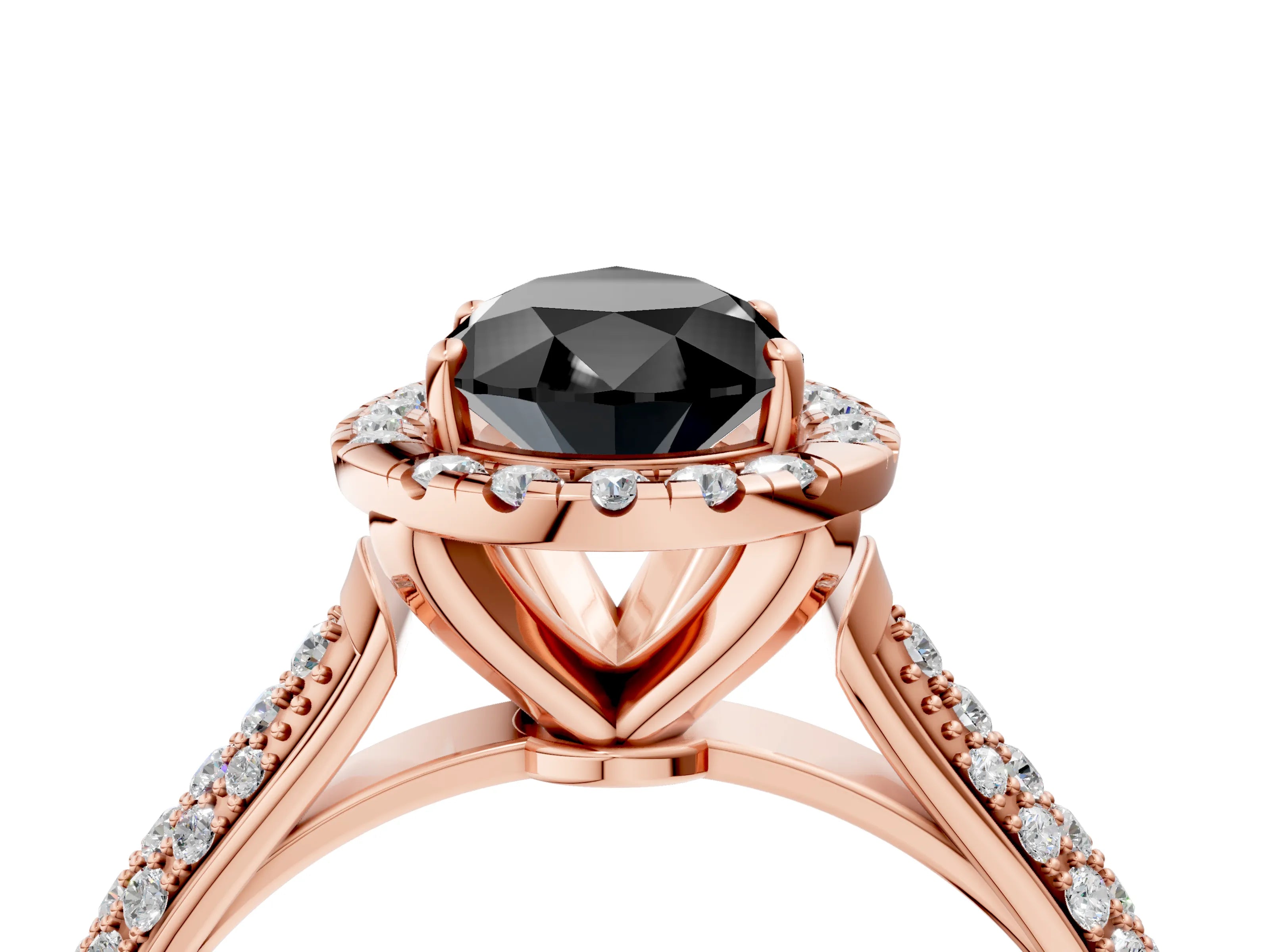 Rose gold Fancy Black Pear Cut Halo Diamond Ring with Pavé Band_4
