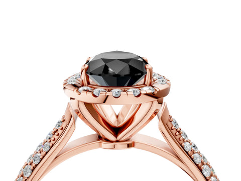 Rose gold Fancy Black Pear Cut Halo Diamond Ring with Pavé Band_4