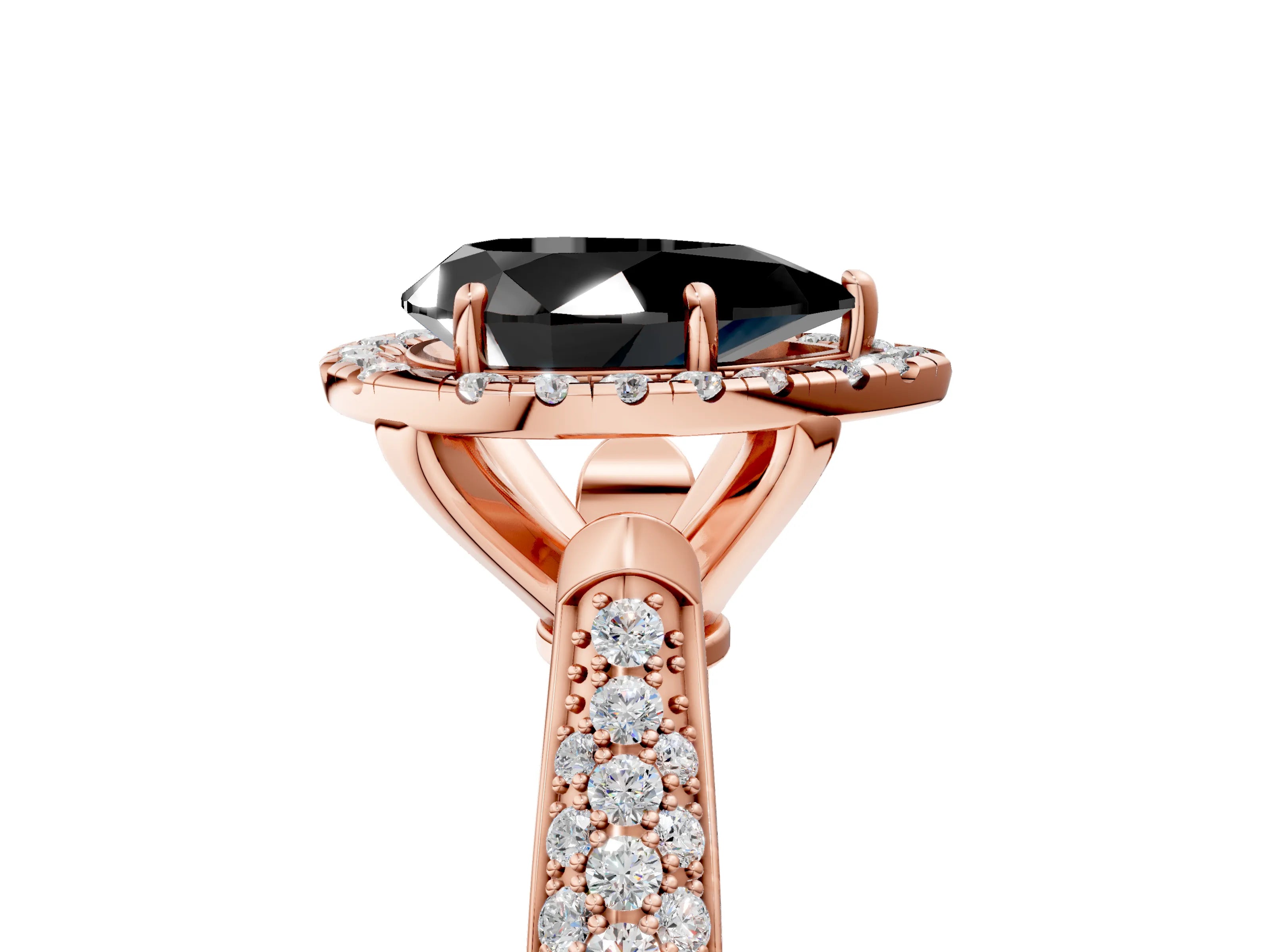 Rose gold Fancy Black Pear Cut Halo Diamond Ring with Pavé Band_5