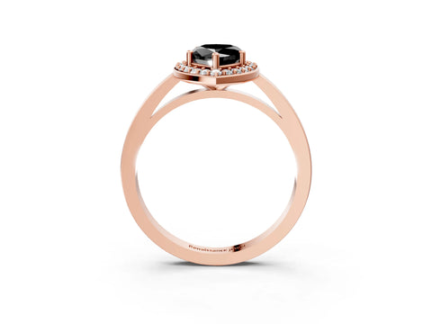 Rose gold Fancy Black Pear Cut Halo Diamond Ring with Solitaire Band and Prong Setting_3