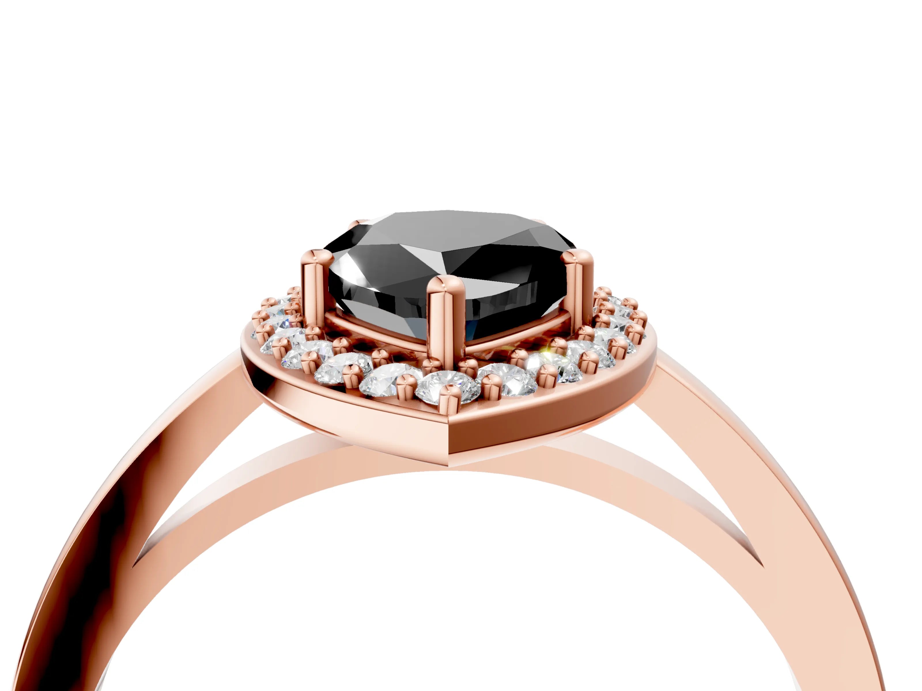 Rose gold Fancy Black Pear Cut Halo Diamond Ring with Solitaire Band and Prong Setting_4