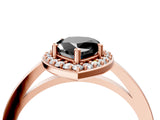Rose gold Fancy Black Pear Cut Halo Diamond Ring with Solitaire Band and Prong Setting_4