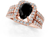 Rose gold Fancy Black Pear Cut Halo Diamond Ring with Split Shank and Four-Prong Setting_1