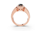 Rose gold Fancy Black Pear Cut Halo Diamond Ring with Split Shank and Four-Prong Setting_3