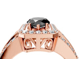 Rose gold Fancy Black Pear Cut Halo Diamond Ring with Split Shank and Four-Prong Setting_4