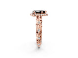 Rose gold Fancy Black Pear Cut Halo Diamond Solitaire with Filigree Band and Four-Prong Setting_2