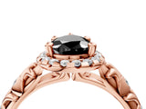 Rose gold Fancy Black Pear Cut Halo Diamond Solitaire with Filigree Band and Four-Prong Setting_4