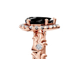 Rose gold Fancy Black Pear Cut Halo Diamond Solitaire with Filigree Band and Four-Prong Setting_5