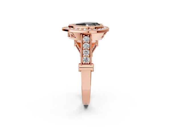 Rose Gold Pear-Shaped Vintage Bezel Halo Engagement Ring Setting for Black Center