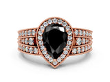 Rose gold Fancy Black Pear Cut Halo Diamond Split Shank Ring with Prong Setting
