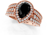 Rose gold Fancy Black Pear Cut Halo Diamond Split Shank Ring with Prong Setting_1