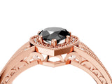 Rose gold Fancy Black Pear Cut Halo Diamond Split Shank Ring with Prong Setting_4